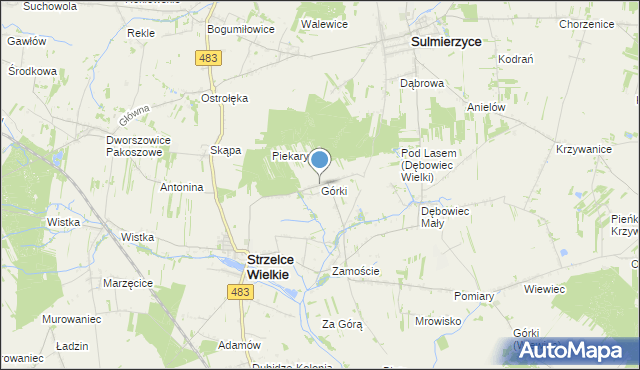mapa Górki, Górki gmina Strzelce Wielkie na mapie Targeo